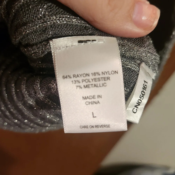 New York and Company Gray Sparkly Long Sleeve Lace Up V-Neck Sweater - Picture 7 of 9